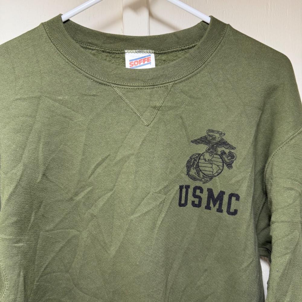 Soffe USMC Sweatshirt Mens Small Green Crewneck Marine Corps EGA Made in USA